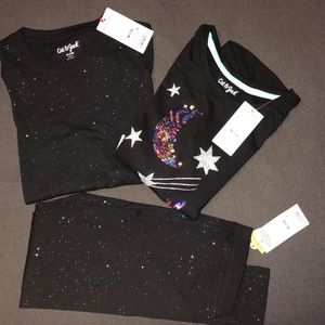 Cute sparkly kids set, brand new with tags, 2 x T-shirt + leggings M 7-8